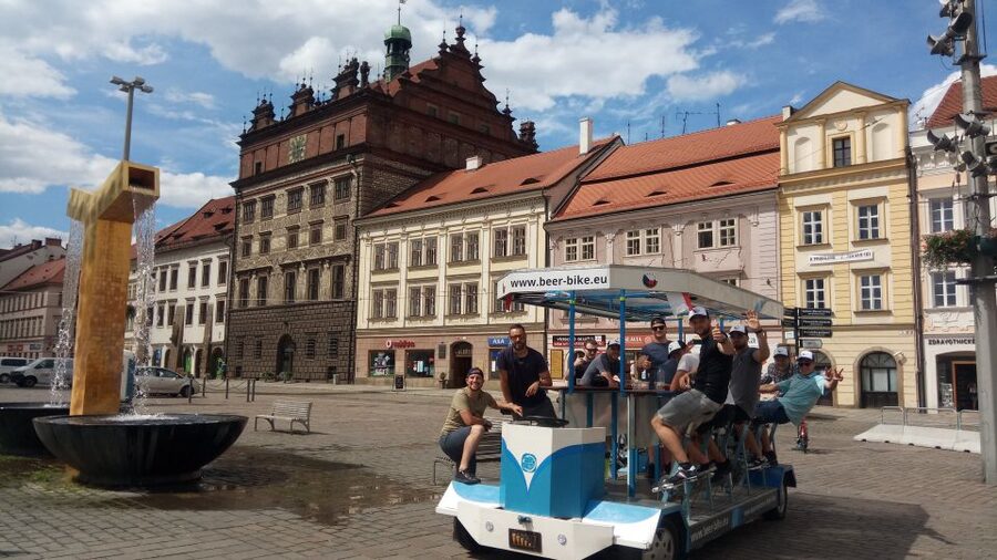 Pilsen: 1.5-Hour Beer Bike with Unlimited Beer - When the night lights come on