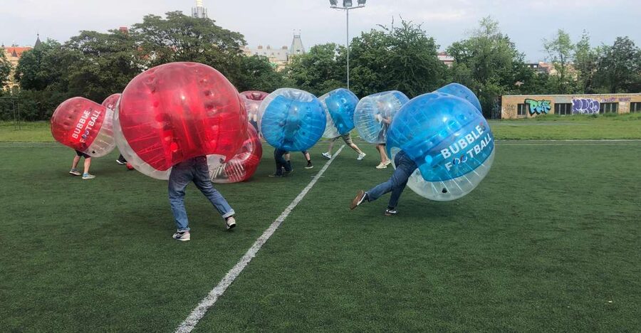 Prague: Bubbles football - Zorb Football in centrum - Stretching and safety before the first collision