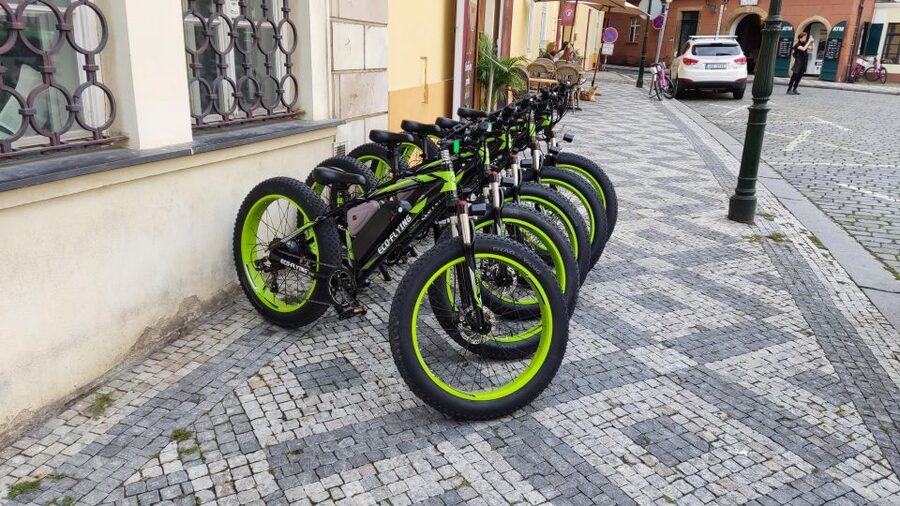 Prague: City Viewpoints Tour by Electric Fat Bike - River views at Mánes Bridge and Rudolfinum