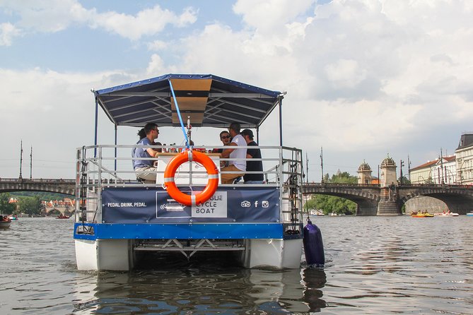 Prague Cycle Boat - The Swimming Beer Bike - Prague Castle on the skyline