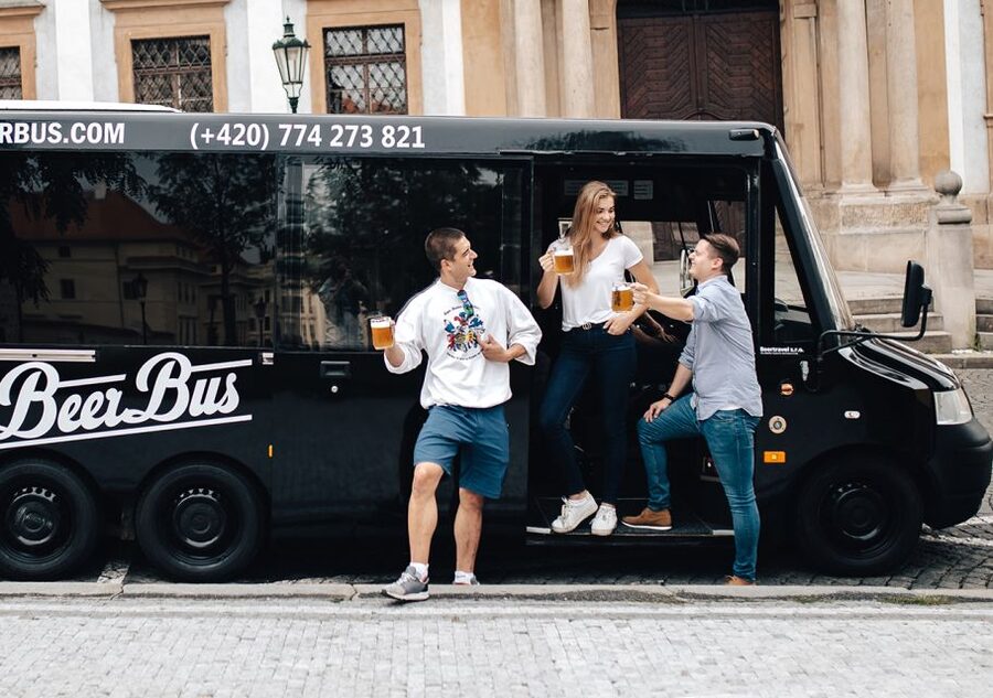 Prague: Party Beer Bus - The music, lights, and party setup
