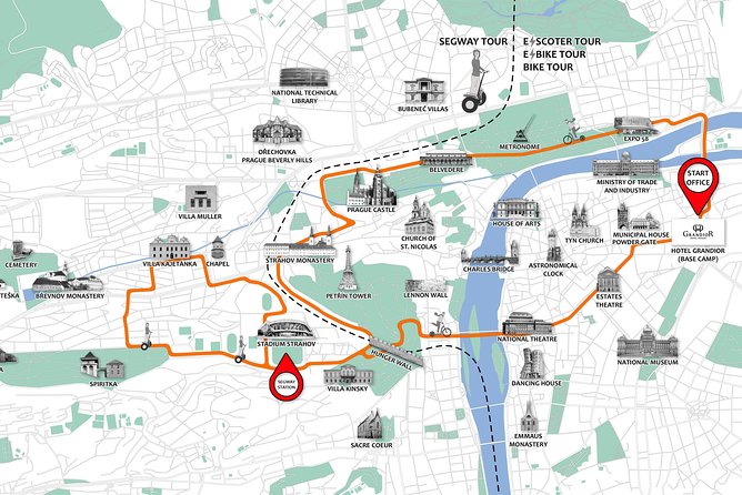 Prague Segway & E-Scooter Grand City Tour - Strahov Monastery and the old stadium