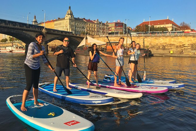 Stand-Up Paddleboarding on the Vltava River in Prague - Paddling from Vyšehrad toward the city center